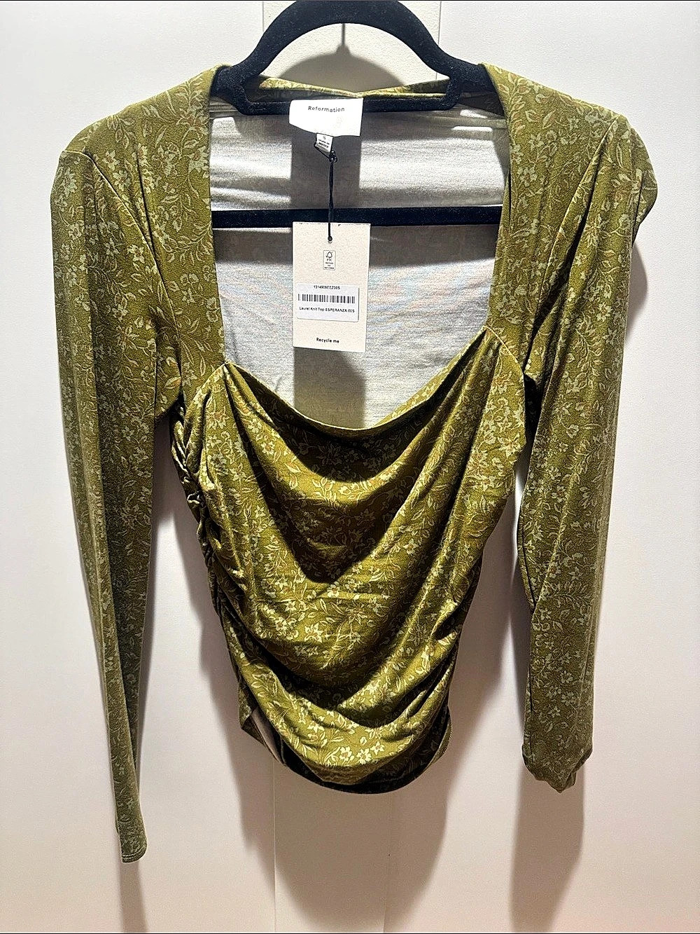 Reformation Esperanza Top Floral Draped Top in Green Size Small NWT